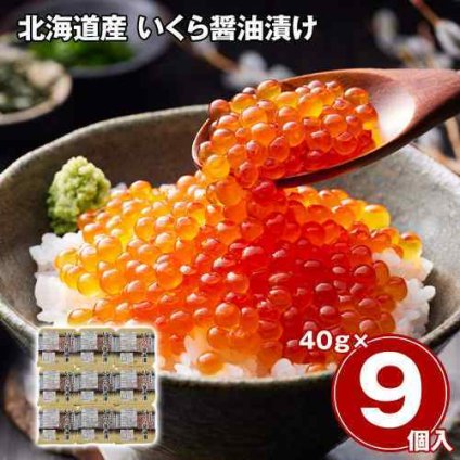 北海道産 いくら醤油漬け 360g 40g×9パック 小分け いくら 醤油漬け 鮭 卵 海鮮 魚介 贅沢 グルメ お取り寄せ ご飯のお供 手巻き寿司 軍艦 ちらし寿司 ギフト 贈り物 贈答 お中元 お歳暮 内祝い 御礼 お返し 冷凍 魚卵