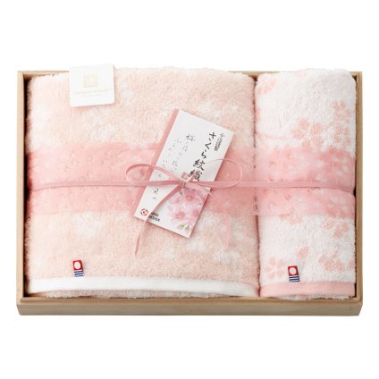 今治謹製 さくら紋織 桜染めバスタオル&フェイスタオル(木箱入)  ／タオル 日用品・ヘルスケア お中元 御中元 ギフト 暑中 残暑 お盆 初盆 新盆 お供 御供 ギフト 2026 送料無料 ギフト プレゼント プチギフト 内祝い 快気祝い 出産祝い 結婚祝い 引出物 新築祝い お返し