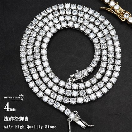 テニスチェーンネックレス メンズ シルバー ゴールド 金 テニスチェーン 4mm キラキラ アクセサリー 派手 ヒップホップ ダンサー DJ HIPHOP ラッパー 存在感 高級感 男性