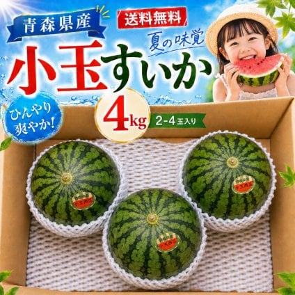 青森県産　小玉すいか2～4玉　4ｋｇ　送料無料！