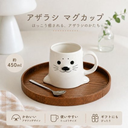 アザラシ マグカップ 450ml 陶磁器 大容量 マグ コップ かわいい 動物 アニマル 立体デザイン コーヒーカップ ティーカップ おしゃれ 食器 ギフト プレゼント