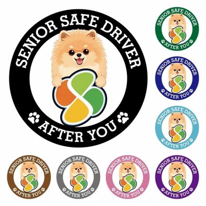カーサイン 高齢者マーク SENIOR SAFE DRIVER ポメキー ステッカー シール 直径13cm 肉球 日本製 車