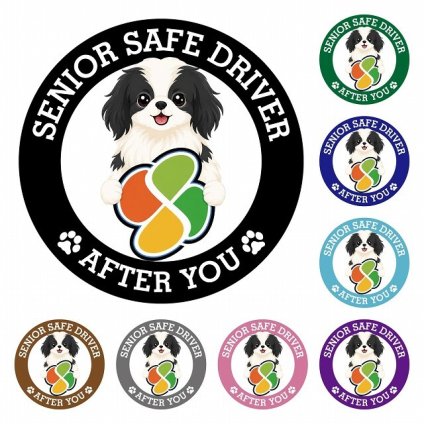 カーサイン 高齢者マーク SENIOR SAFE DRIVER 狆 ステッカー シール 直径13cm 肉球 日本製 車