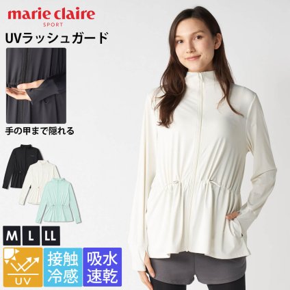 marie claire SPORT マリクレールスポーツ スポーツ モックネック 半袖 シャツ レディース 416-701 ハイネック Tシャツ トップス 接触冷感 吸汗速乾 UVカット 紫外線対策 総柄 ロゴ スポーツ カジュアル 20代 30代 40代 50代 M L LL 2026SS karlas