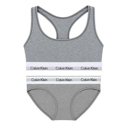カルバンクライン Calvin Klein(CK) ブラ&ショーツ セット ロゴ 無地 ノンワイヤー アンダーウェア インナー 下着 QF8493+QF8520 レディース グレー