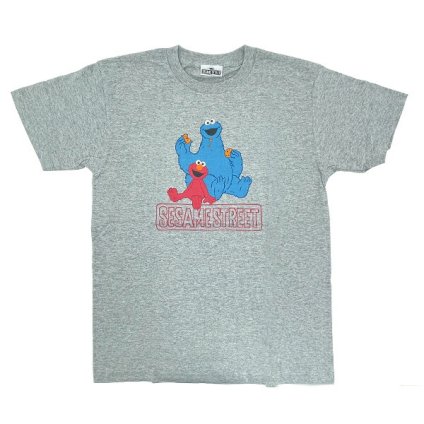 セサミストリート エルモ×クッキーモンスター ユニセックスTシャツ(S) フロッキーカラー グレー アパレル