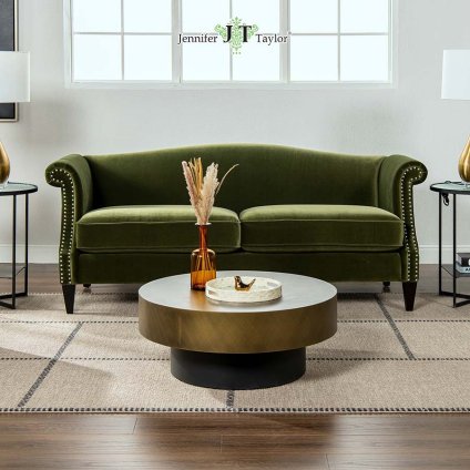 ジェニファーテイラー ソファ 3人掛け ソファー Elaine V036 Velour Olive Green Jennifer Taylor アメリカ家具 ファブリック 布張り おしゃれソファ アンティーク おしゃれ ジェニファー お手入れも簡単です