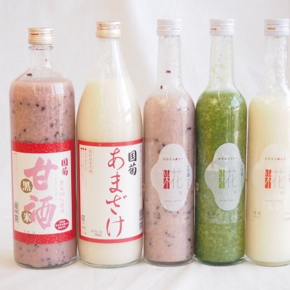 セレクト甘酒5本セット(国菊(福岡県)甘酒黒米900ml国菊(福岡県)あまざけ900ml山崎(愛知県)一糀吟醸・抹茶・古代あまざけ500ml×3本)