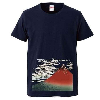 染め抜き Ｔシャツ 半袖 綿100％ 赤富士 メンズ 紺 S～XL