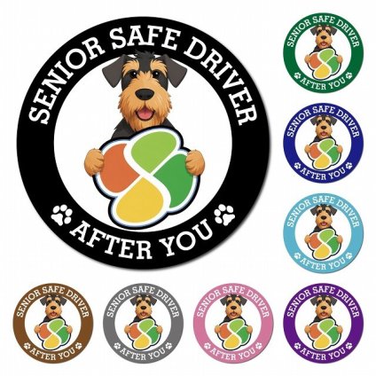カーサイン 高齢者マーク SENIOR SAFE DRIVER エアデールテリア マグネット 強力 直径13cm 肉球 日本製 車 ステッカー
