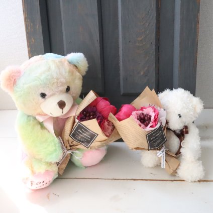 ぬいぐるみとバスフラワーのミニブーケセット 入浴剤 花束 ギフト プレゼント 誕生日 お祝い 母の日 送別 642