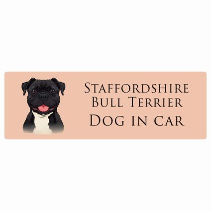 名入れ可 ドッグ カーステッカー イラスト付 Dog in Car スタッフォードシャーブルテリア Bタイプ セーフティサイン 犬種別 長方形 15x5cm シール リア あおり運転対策 Dog Sticker 屋外 屋内 防水 安全対策 カーサイン