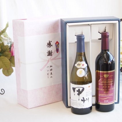 感謝の贈り物ボックス 山梨県甲州種ぶどう100%使用白ワインと国産ワインセット(樽熟成穂坂マスカットベーリーA赤ワイン ミディアム(山梨県)750mlシャンモリ柑橘香御坂甲州白ワイン(山梨県)750ml