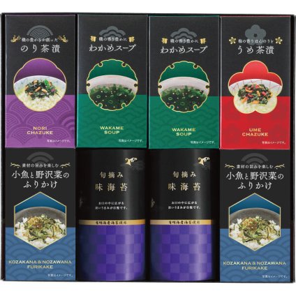 味海苔＆茶漬＆ふりかけ＆スープ詰合せ [26-7616-067] LJD-40 有明海産味海苔 小魚野沢菜ふりかけ わかめスープ のり茶漬 うめ茶漬 詰め合わせ セット ギフト 出産内祝い 結婚内祝い お返し 内祝い