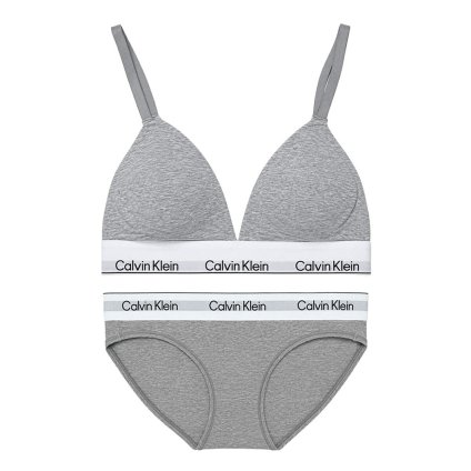 カルバンクライン Calvin Klein(CK) ブラ&ショーツ セット ロゴ 無地 ノンワイヤー アンダーウェア インナー 下着 QF8498+QF8520 レディース グレー