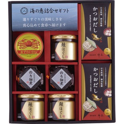 神谷監修 海の恵詰合せ ZS-DZ [26-2752-051] 鮭ほぐし のり佃煮 かつおだし 紅ずわいがにほぐし身 和食 海鮮 グルメ 惣菜 セット お返し 内祝い お祝い お歳暮 お中元 御礼 ギフト