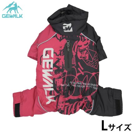 ジウォーク GEWALK タイポグラフィ ドリズル サーマル オーバーオール 犬服 L ピンク