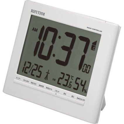 【直送】リズム RHYTHM 電波目覚まし時計 [26-0543-021] 8RZ203SR03 デジタル 置き時計 壁掛け時計 温湿度計 カレンダー表示 六曜表示 電子音アラーム スヌーズ ライト付き 多機能 掛置兼用 ギフト プレゼント