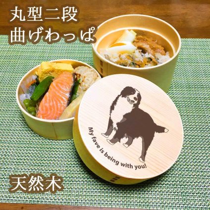 Fave バーニーズマウンテンドッグ 丸型二段 曲げわっぱ 弁当箱 たっぷり 700ml 天然木 白木 わっぱ 木製 オリジナル 犬 バーニーズ バニ ペット 動物 アニマル ホワイトデー