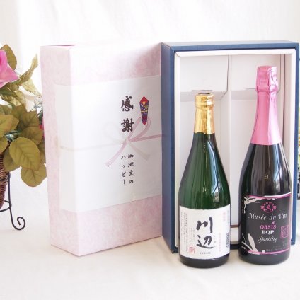 感謝の贈り物ボックス フルーティーな香り球磨焼酎と国産ワインセット(酸化防止剤無添加 契約農場の有機赤ワイン やや甘口(長野県)720ml純米焼酎川辺(熊本県)720ml