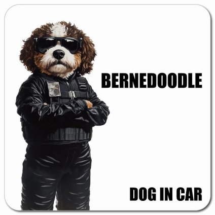 名入れ可 Bernedoodle バーニードゥードル カーサイン 車 マグネット 強力 13x13cm 正方形 セキュリティガード風 ちょい悪 マグネットステッカー 犬 安全対策 煽り運転 屋外 防水 屋内