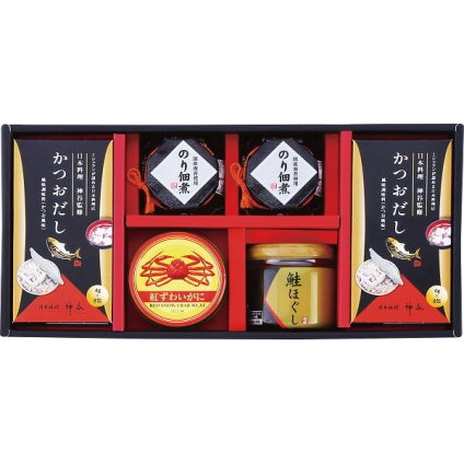 神谷監修 海の恵詰合せ ZS-CZ [26-2752-043] 鮭ほぐし のり佃煮 かつおだし 紅ずわいがにほぐし身 和食 海鮮 グルメ 惣菜 セット お返し 内祝い お祝い お歳暮 お中元 御礼 ギフト
