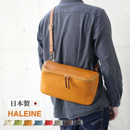ボディバッグ メンズ 牛革 ショルダーバッグ 日本製 本革 HALEINE 牛革 シュリンクレザー 斜め掛け ブランド 大人 革 大容量 レザー プレゼント ギフト 4FB (07000408-mens-1r)