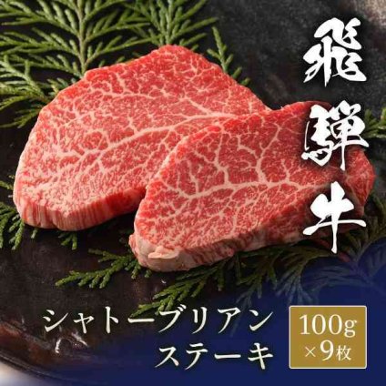 飛騨牛 ステーキ シャトーブリアン 100g 9枚セット 和牛 高級牛肉 ブランド牛 ステーキ肉 ギフト 贈答用 お祝い 誕生日 お歳暮 お中元 父の日 母の日 敬老の日 黒毛和牛 希少部位