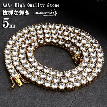 テニスチェーンネックレス メンズ ゴールド 金 テニスネックレス 5mm キラキラ アクセサリー 派手 ヒップホップ ダンサー DJ HIPHOP ラッパー 存在感 高級感 父の日 男性