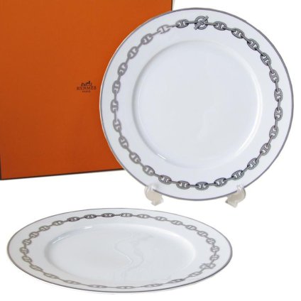 エルメス 食器 HERMES シェーヌダンクル プラチナ 004125p2 30cm ディナープレート プレート ペア ペアお皿 大皿 洋食器 4125P2 誕生日 還暦祝い 結婚祝い 結婚式 バレンタイン 高級 ホワイトデー 父の日 母の日【スペシャルラッピング660円(別売り)】 即日発送