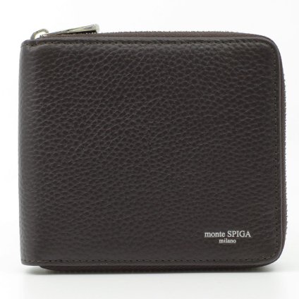 モンテスピガ　monte SPIGA　ラウンドファスナー二つ折り財布　MOSMSP701DBR　ダークブラウン　濃茶　シュリンクレザー　牛革　ジップアラウンド ウォレット
