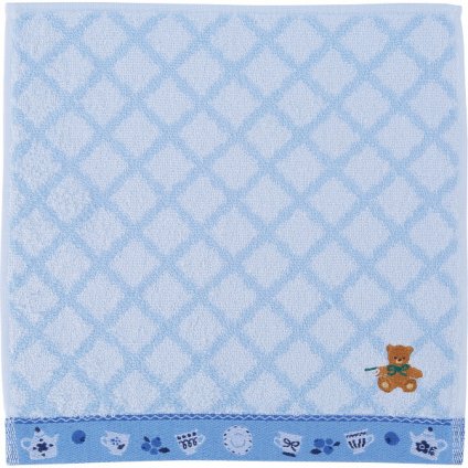 【直送】ロッティ 婦人タオルハンカチ [26-0146-197] RTT-64 BL ブルー チェック柄 くま刺繍 綿100% ミニタオル タオルハンカチ 吸水 肌触り抜群 通学 通勤 レディース ギフト 贈り物 内祝い お返し プレゼント