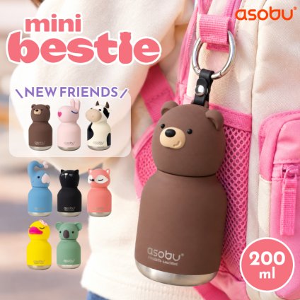 ★asobu ミニベスティ minibestie 200ml ステンレス製ボトル 全8種 保冷 保温 ストロー付き 水筒 携帯用 カラビナ付き 握りやすい 動物 ペット キャラクター BESTIE キッズ プレゼント