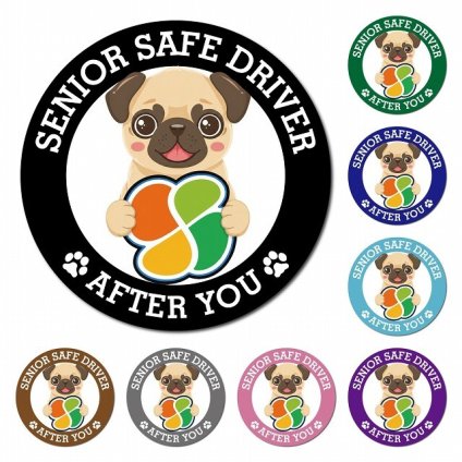 カーサイン 高齢者マーク SENIOR SAFE DRIVER パグ マグネット 強力 直径13cm 肉球 日本製 車 ステッカー