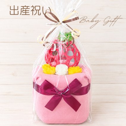 おむつケーキ 女の子 出産祝い オーボール リンゴ 赤ちゃん 喜ぶ おもちゃ ベビー お祝い お友達 親戚 同僚