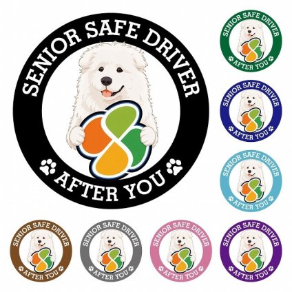 カーサイン 高齢者マーク SENIOR SAFE DRIVER マレンマシープドッグ ステッカー シール 直径13cm 肉球 日本製 車