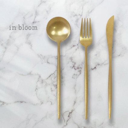 即納 in bloom インブルーム ステンレス ディナースプーン＆フォーク＆ナイフ[スプーン ディナーフォーク ディナーナイフ セット カトラリーセット ゴールド かわいい おしゃれ レストラン カフェ カトラリー 魚]