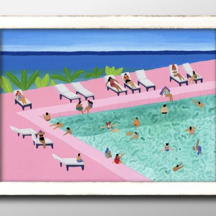 夏の風景 ハワイ Hawaii プール A3 サイズ ポスター アート おしゃれ 絵画 インテリア 北欧 イラスト マット紙 艶消し アートパネル 額 フレーム デザイン 壁掛け ギフト 新築祝い ディスプレイ 引越し祝い　新生活　空間デザイン