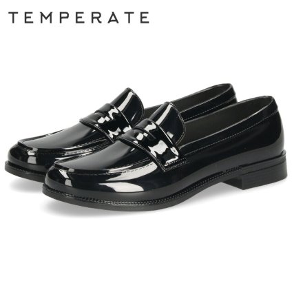 TEMPERATE テンパレイト EATHAN イーサン レインシューズ レディース 完全防水 ローファー 2cmヒール ローヒール 歩きやすい 滑りにくい 光沢感 シンプル きれいめ
