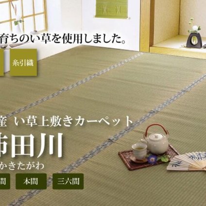 夏ラグ 夏用カーペット 純国産 い草 上敷き カーペット 糸引織 『柿田川』 江戸間6畳(約261×352cm）