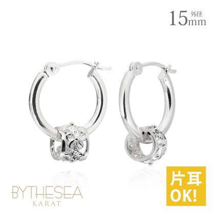 ハワイアンジュエリー フープピアス ピアス ホワイトゴールド ピアス 外径15mm クロッシングピアス ハイビスカス 透かし バレル 樽 ゴールド 片耳 1個 購入可 K14ホワイトゴールド 14K 20G ゲージ 彼女 妻 女性 レディース プレゼント クリスマス 【品番：GE222W】