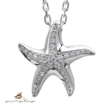 ハワイアンジュエリー シルバー ネックレス 刻印 無料 スターフィッシュ ヒトデ ひとで 海星 ジルコニア ロジウムコーティング シルバー925 ギフトラッピング可能 チェーン 長さ選べる aumakua メンズ レディース プレゼント ハロウィン 【品番：CG-252-11-01】