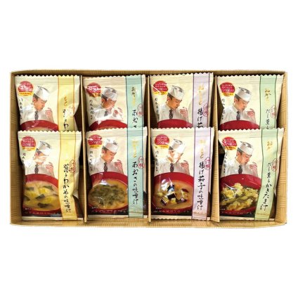 実りの秋の贈り物 フリーズドライスープ おかもと セット内容/汁椀だし薫るかきたま汁･汁椀揚げ茄子の味噌汁･汁椀あおさの味噌汁･汁椀葱とわかめの味噌汁×各2