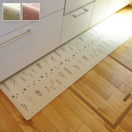 キッチンマット PVC使用 お手入れ簡単 拭ける お掃除ロボ対応 すべりにくい 薄手 耐圧分散 北欧風 約45×180cm 新生活