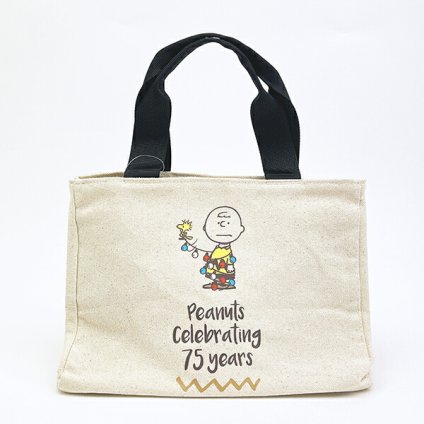 スヌーピー チャーリーブラウン サイドボタンミニトートバッグ ナチュラル ランチ PEANUTS 75th SNOOPY