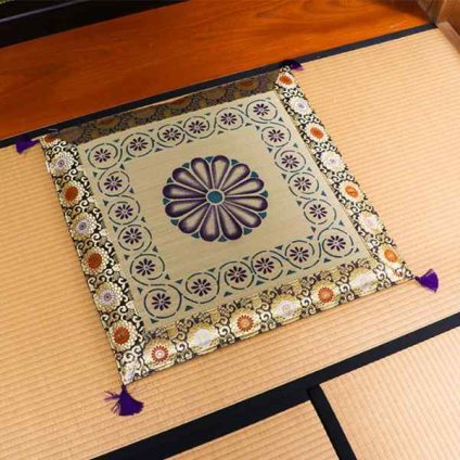 日本製 い草 御前座布団 盆 法事 仏前 捺染 菊柄 約70×70cm