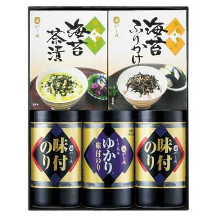 実りの秋の贈り物 やま磯味のり卓上バラエティセット 味付のり（8切24枚）×2、しそ風味のり（8切24枚）･のり茶漬（5.5g×3袋）･のりふりかけ（5g×3袋）×各1