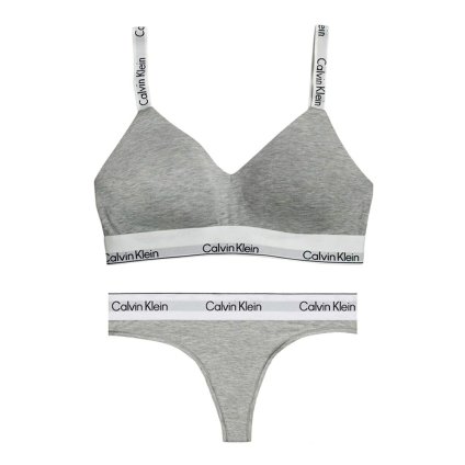 カルバンクライン Calvin Klein(CK) ブラ&ショーツ Tバック セット ロゴ 無地 ノンワイヤー アンダーウェア インナー 下着 QF8504+QF8518 050 レディース グレー