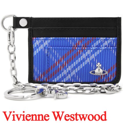 ヴィヴィアンウエストウッド ICカードケース チェーン付き 薄型 メンズ 男性用 カードホルダー カード入れ Vivienne Westwood ヴィヴィアン チェック ブルー VW4301 (5403000RU-C00A8-K204) 【2026年秋冬モデル】 【ラッピング無料 誕生日 お祝い プレゼント ギフト 贈り物】