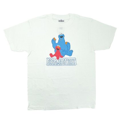 セサミストリート エルモ×クッキーモンスター ユニセックスTシャツ(S) カラー ホワイト アパレル